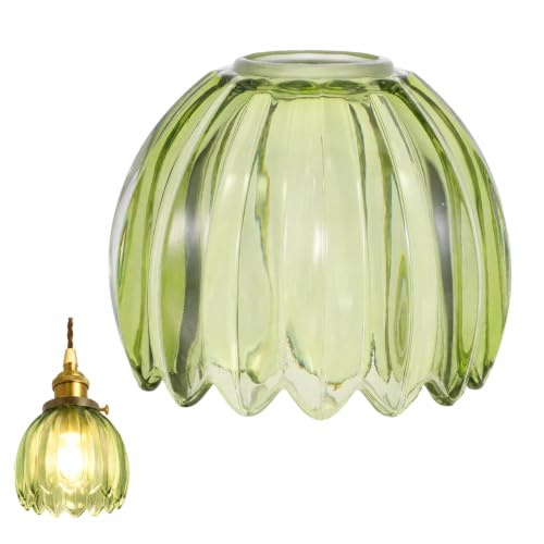 SUPVOX Green Glass Tulip Lampshade Replacement Shade 42mm Hole | Deep green glass cover with smooth finish, ideal for replacing small lamp shades, table lamps and decorative light fixtures