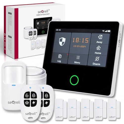 seQrell, Alarmanlage Haus WLAN und GSM 4G mit 4.3 Zoll Touchscreen und 1500 mAh Akku, Einbruch Alarm mit Tuya Smart Life App, Funk Alarmanlagen Set, Alexa und Google, SQ4324C