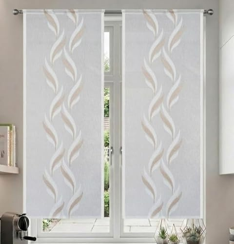 Tata Home Coppia Tende per Interni a Vetro Finestra Semitrasparenti Bianche Tende Cucina Bagno Camera Ricamate Fantasia Moderne Eleganti Con Ricamo Misura 60x240 cm Mod. MADRID Colore Tortora