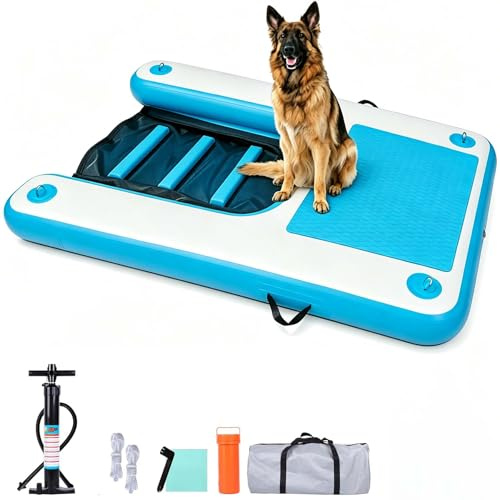 HEYLIFE Rampe d’Eau Gonflable pour Chien Jusqu’à 100 kg Piscine Lac Bleu