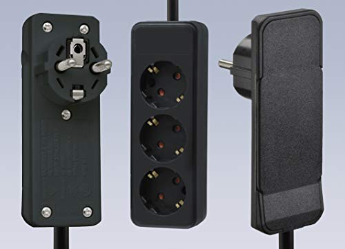GB Gebro 900026 Steckdosenleiste mit Verlängerungskabel mit Flachstecker/Flatplug - 1, 5 m Kabel - 3-fach Mehrfachsteckdose mit erhöhtem Berührungsschutz (Shutter), für den Innenbereich - VDE geprüft