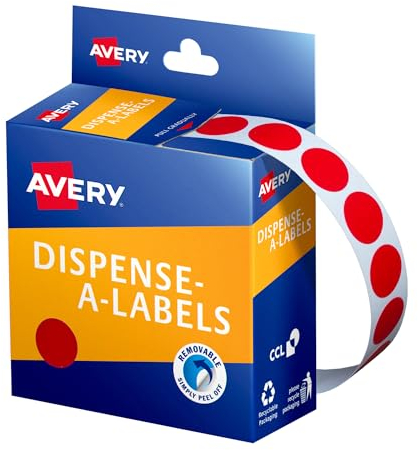 Avery 937235 Etiketten, rund, 14 mm Durchmesser, Rot, 1050 Etiketten