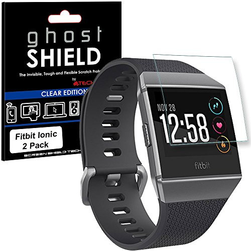 TECHGEAR [2 Stück Displayschutz Kompatibel mit Fitbit Ionic - [ghostshield] Genuine verstärkte TPU Displayschutzfolie Guard mit Gesamte Bildschirm Deckung inkl. Gebogener Bereich