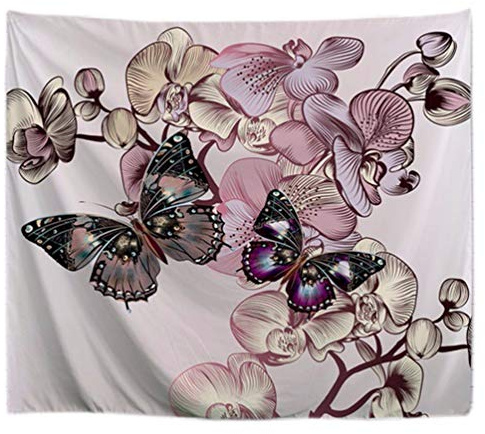 A.Monamour Silhouette Of Colorful Butterflies On Flowers Nature Scenery Print Polyester Fabric Wall Hanging Tapestry Curtains Bedspread Beach Blankets 180X200Cm/71 X80