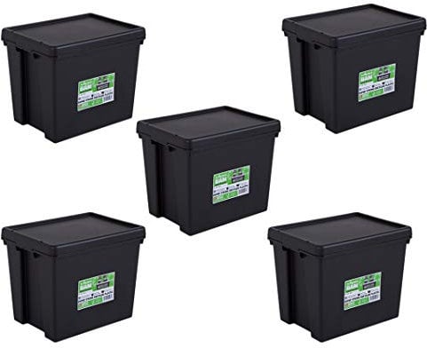 Wham Bam 100% Recycled Super Strong Impact Resistant Black Re-Usable Storage Boxes With Lids 24 Litre 38.5 x 29 x 31.5cm (5 Boxes)