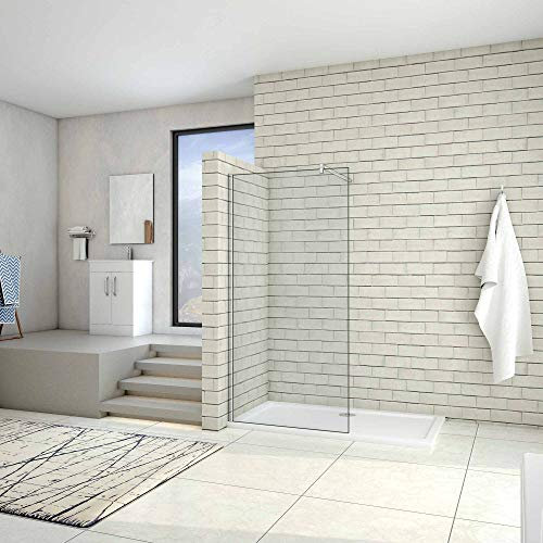 AICA paroi de douche 80x200cm douche à l'italienne en 10mm verre anticalcaire et securit avec une barre de fixation carrée 90cm