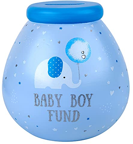 Pot Of Dreams Money Little Elephant Boy Fund Jar | Break to Open Piggy Cute Savings Bank Pot for Nursery Room Decor | Ideal Ceramic | Light Blue, Multi, One Size,Multicolor,62841