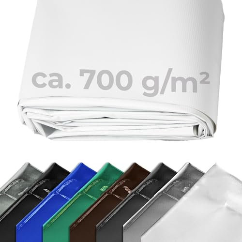 LKW Plane 700 g (6,00 m 2,50 m, Weiß) PVC Plane, Abdeckplane Meterware, sehr robust, hochwertig, beidseitig lackiert, leicht abwaschbar, 100% Wasserdicht, hohe UV Beständigkeit, hohe reißfestigkeit,