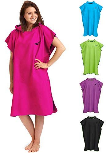 Fit-Flip Strandponcho für Surfer - Poncho Handtuch schnelltrocknend aus Mikrofaser - Umkleidehilfe Strand - Surfponchos Ultraleicht - Badeponcho für Erwachsene (Größe L, Pink)