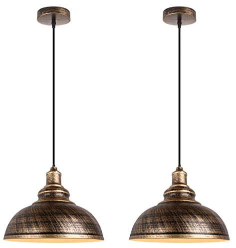 iDEGU 2 Stück Pendelleuchte Industrielle Vintage Pendellampe E27 Retro Lampe Metall Hängelampe für Küche Esszimmer Wohnzimmer Restaurant, Ø29cm (Bronze)