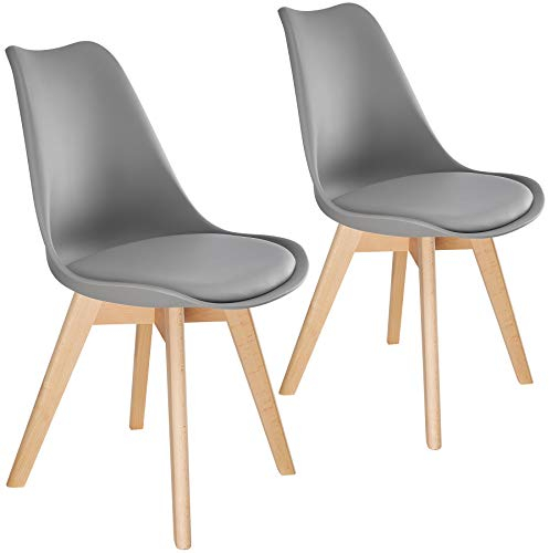 tectake® 2er Set Esszimmerstühle, Stühle, Küchenstühle modern, Essstühle, Stuhl für Wohnungseinrichtung skandinavisch, Küchenstuhl oder Esszimmerstuhl, Holzstuhl, Esszimmermöbel - grau, 2er Set