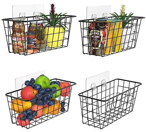 MaraFansie Cestas de alambre de pared sobre el armario organizador de puerta estante colgante para armario y despensa organización y cocina baño dormitorio almacenamiento con adhesivo paquete de 4