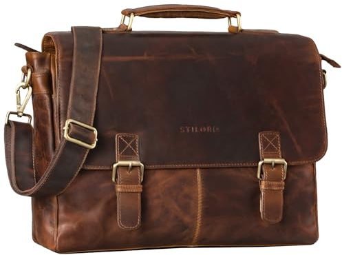 STILORD Dorian Große Aktentasche Leder Herren Vintage Businesstasche zum Umhängen mit 15.6 Zoll Laptop-Fach Trolley Aufsteckbar Farbe:Kansas - braun