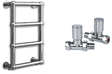 Myhomeware 500x700mm Modern Designer Victorian Heated Towel Rail Bathroom Radiator (Chrome, With Straight Matching Valves)