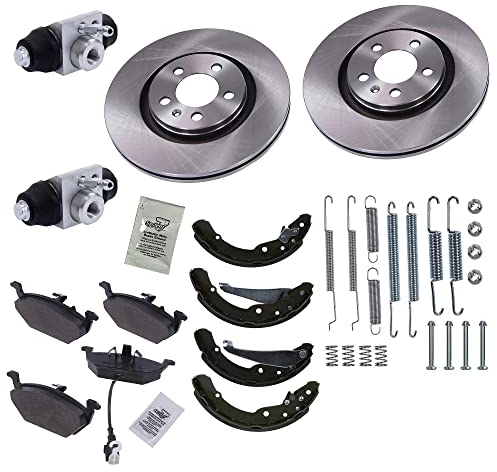 BESTPRICE Bremsenset inkl. Bremsscheiben vorne Ø 240 mm + Belüftet Bremsbeläge vorne und Bremsbacken hinten + Radbremszylinder, Kompatibel mit OPEL CORSA C (X01)