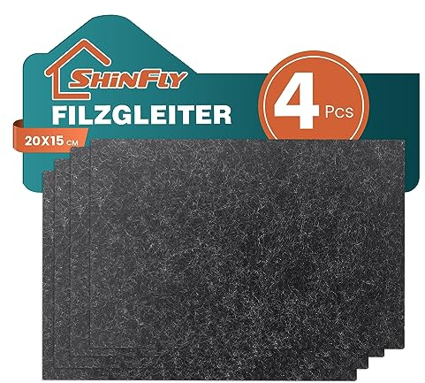 shinfly 5mm Filzgleiter Selbstklebend 4 Stück - (20x15cm) Möbelgleiter Filz Selbstklebend Zuschneiden, wie Sie möchten, Filzgleiter für Stühle Möbel Fußboden Stuhlbein (Schwarz)