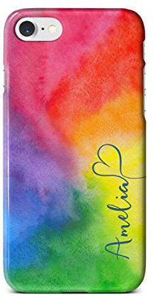 iCaseDesigner Personalised Painting Watercolour Name with Heart Phone Case Compatible with iPhone SE 2020. 13. Rainbow Swirl Vertical Name