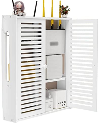 Router-Regal Aufbewahrungsbox Für WLAN-Router Punschfreies WLAN-Rack Dekorative Abschirmbox Zur Kabelaufbewahrung Set-Top-Box-Rack Schwebendes Wandregal (Color : Weiß, S : 42 * 10 * 50cm)