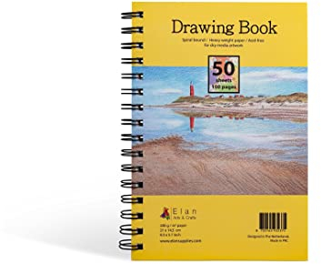 Elan Zeichenbuch A5, 50 Blätt 200gsm Glattes Papier, Drawing Book A5, Zeichenbuch Spiralbindung, Zeichenblock A5 mit Blanko Zeichenpapier, Skizzenblock, Skizzenbuch für Professionelle Künstler