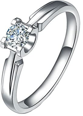 Daesar Ring Frauen Platin 950, Trauringe Solitär 4-Steg-Krappenfassung mit 0.2ct Diamant Hochzeitsringe Weißgold Gr.49 (15.6)