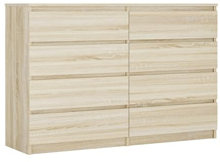3E 3xE living.com Kommode mit 8 Schubladen 138 cm, Farbe: Sonoma Eiche, H: 102 cm, B: 138 cm, T: 39 cm