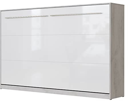 SMARTBett Schrankbett Standard 90x200 120x200 140x200 160x200 Bettschrank Wandbett Beton/Weiss Hochglanz 120 Horizontal