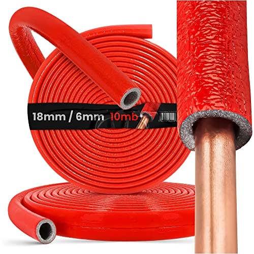 Tube D'isolation Tuyau Mousse Longueur 10m Rouge Calorifugeage De La Tuyauterie PEX Conduits Isolants Manchon Wrap De Protection (18 mm / 6 mm)