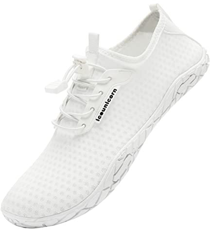 IceUnicorn Strandschuhe Badeschuhe Damen Herren Schwimmschuhe Aquaschuhe Sommer Schnell Trocknend Surfschuhe(Atmungsaktives Weiß,39EU)