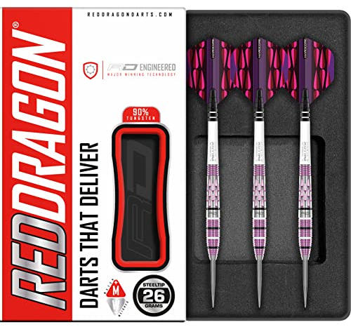 RED DRAGON Artura Shocking Rosa 26 Gramm Premium Tungsten Darts Set mit Flights und Stielen