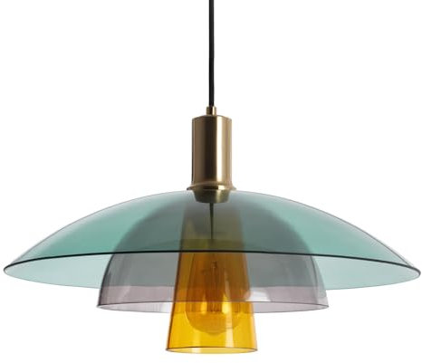 LEDKIA LIGHTING - Suspension Cristal Dolly | Design élégant | Compatible ampoules E27 | Idéal pour espaces vintage | Verre coloré & métal doré, Multicolore, Métal