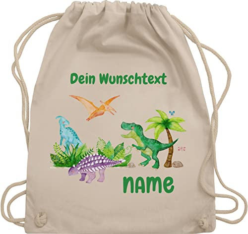 Turnbeutel Rucksack - Tiere - Dino Dinos Dinosaurier - Unisize - Naturweiß - dinosaurier-rucksack personalisierte kindergarten beutel tier name stoffbeutel kinder wäschebeutel kita tieren