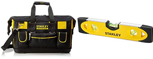 STANLEY FATMAX Open Mouth Rigid Tool Bag with Storage Compartment, Multi-Pockets Storage Organiser, 20 Inch, FMST1-71180 & Shock Proof Torpedo Level 230 mm/9 Inch 0-43-511