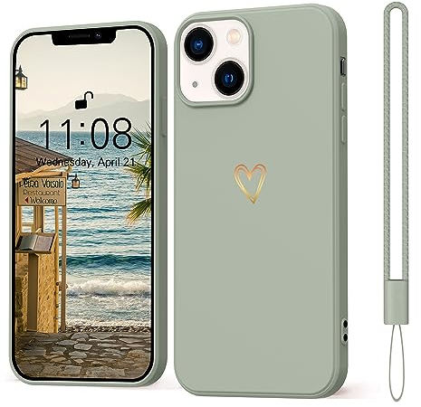 Mitetabo für Handyhülle iPhone 13 Mini Hülle Gold Liebesherz,Mädchen Case Weich Silikon Slim Stoßfest Kratzfeste Süßes Gold Love Schutzhülle für iPhone 13 Mini 5.4 Kupfer grün