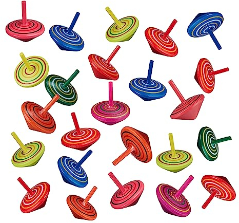 Relaxdays Kreisel 24er Set, Holzkreisel für Kinder, Mitbringsel Kindergeburtstag, Mädchen & Jungen, Kleinspielzeug, bunt