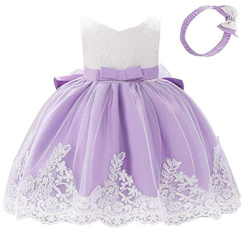 Lito Angels Vestito Elegante per Bambine, Abito Principessa per Cerimonia di Festa di Compleanno, con Cerchietto a Fiocco, Taglia 4-5 Anni, Viola (Etichetta in Tessuto 110)