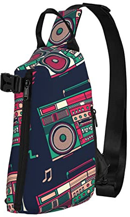 NLWQEKV Umhängetasche, Sling-Rucksack, Retro-Boombox-Radio, Reisen, Wandern, Brust, Tagesrucksack, Schultertasche mit einem Riemen
