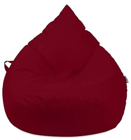 Droplet-Lounge Tropfenform Sitzsack mit Füllung | für Kinder Erwachsene | Indoor & Outdoor geeignet | Wasser-& Schmutzabweisend | Sitzkissen Bodenkissen Beanbag (XXL Durchmesser 80 cm, Weinrot)