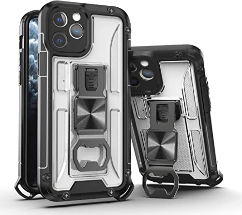 GRECAZO for iPhone 11 Pro Max Creative Clear Phone Case with Kickstand Heavy Duty Military Grade Shockproof Soft TPU Hard PC Back Case with 180° Rotatable Bottle Opener Stand(Clear)