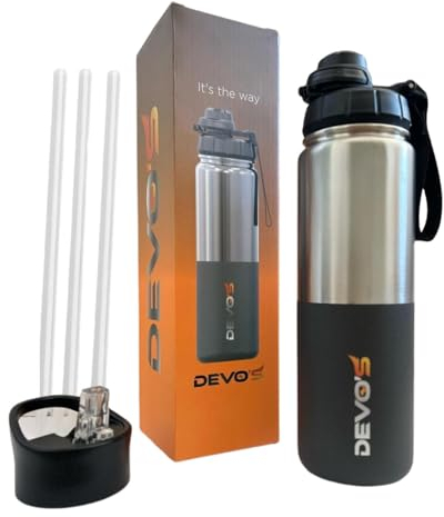 DEVO'S Gourde Isotherme, Bouteille Isotherme 750ml, Gourde Bouche Sport etanche sans BPA, pour sport, Gym, l'ecole, Bureau, Montagne, Bouteille d'eau leger, Thermo café, Gourde etanche a la chaleur