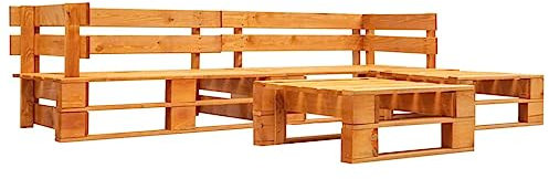 MNISDFL Terrassenmöbel Gartensofa Möbelsets Gartenlounge Set Loungemöbel 4-TLG. Garten-Paletten-Sofagarnitur Holz Honigbraun