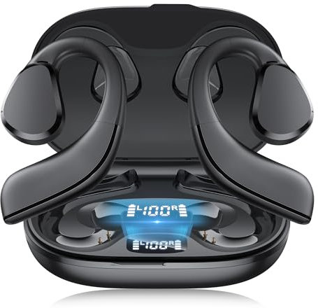TTQ Open Ear True Wireless Earbuds Bluetooth 5.3, Wireless Sports Earbuds with Earhooks, 60H Playtime, Charging Case & LED Display, Waterproof for Running Workout