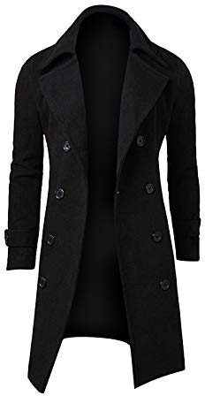 Generisch Winter Jacket Men, Slim Stylish Trench Coat Double Breasted Long Jacket Coat Motorrad Hoodie Mit Protektoren Faux Leather Jacket Men 7Xl For Us Army Jacke Snowboard Hoodie (M, Black)
