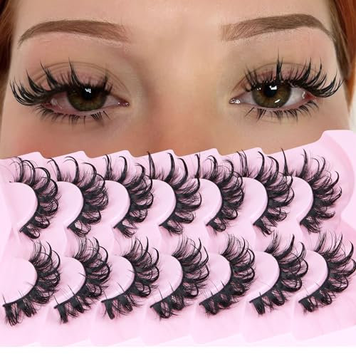 Lashes Wispy False Eyelashes Natural Fairy Fake Eyelashes Cat Eye Lashes Long Strip Eyelashes Doll Manga Lashes 7 Pairs C Curl Lashes Pack by ALICROWN