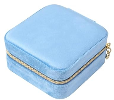 BSLVWG Schmuck-Box, Kleine Reise Organiser für Halskette, Ohrringe, Armbänder, Ringe - Samt Leopard Aufbewahrungskoffer, Geschenk für Mädchen Und Frauen (Blau)