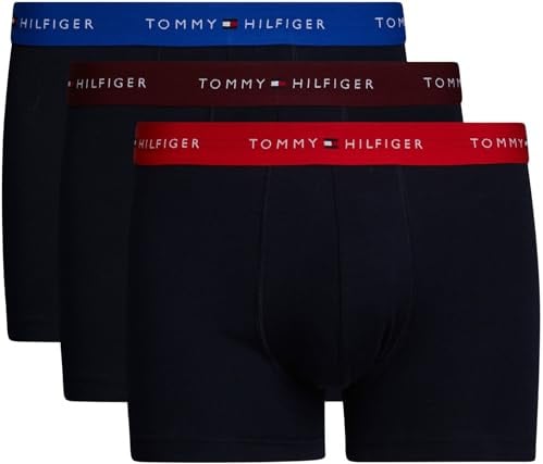 Tommy Hilfiger Herren 3er Pack Boxershorts Trunks mit Logobund, Schwarz (Bright Blue/Deep Crim/Deep Rouge), S