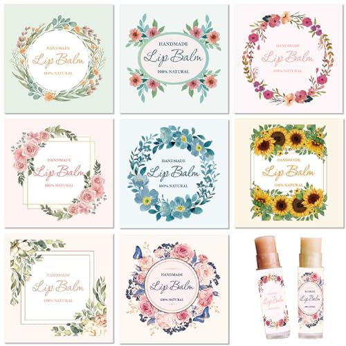 CRASPIRE 80 Stück 8 Stile Lippenbalsam-Aufkleber Kranz Blume Pflanze Sonnenblume Selbstklebende Hausgemachte Lippenbalsam-Etiketten Vintage Quadratische DIY-Etikettenaufkleber Für Lippenbalsam