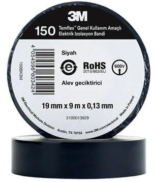 huzur elektrik Schwarzes Elektroband | Elektrisches Isolierband für Kabelbäume im Innenbereich | Hochwertiges Vinyl, verschleißfest, feuchtigkeitsbeständig, korrosionsbeständig, alkalisch (2, Black)
