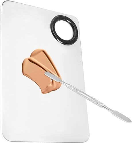 Bwetomk 2Pcs Makeup Mixing Palette, Makeup Spatula & Makeup Palette Set, Foundation Spatula, Foundation Mixing Palette for Mixing Foundation Nail Art Makeup Tools, Makeup Artist Tools (Sliver)