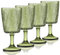 Joeyan Lot de 4 Verres à Vin Vintage Verts, 300ml Gobelets à Eau en Relief, Verres à Pied Colorés avec Motif de Feuilles, Ensemble de Verres pour Bar de Fête De Mariage, Lavable au lave-Vaisselle