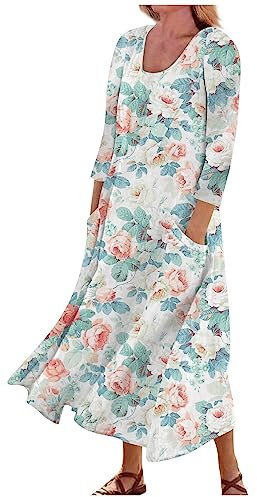 Kleider Damen Maxikleid Damen Sommer Knielang Boho Ärmellose Tunika Kleid Kleider Damen Sommer Hochzeit Strandkleid Sommerkleid Sommerkleid Damen Elegant Abendkleid Damen Strandkleid Damen(6-Green,XL)